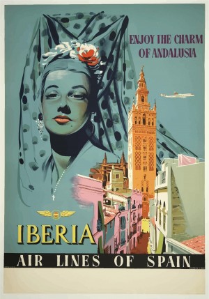 Iberia Air Lines of Spain vintage travel poster for Andalusia
